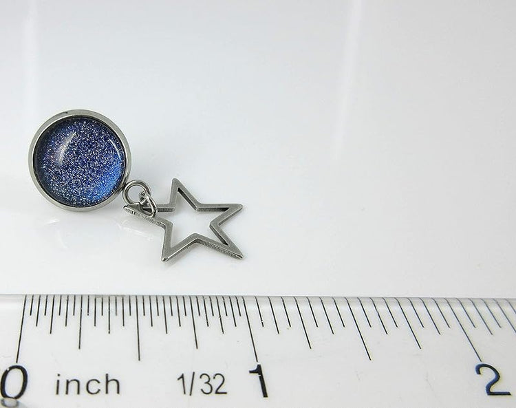 Summerfield Collection Stainless Steel Blue Galaxy Glitter Glass Stud and Star Drop Earrings