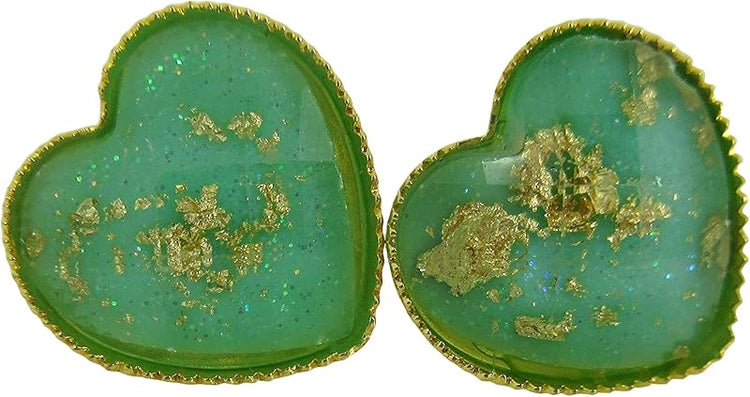 Summerfield Collection Gold-tone Heart Shaped Faceted Resin Leaf Foil Stud Earrings 12mm (Mint Green)