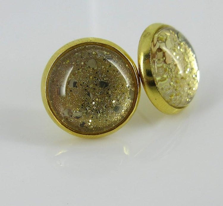 Summerfield Collection Gold-tone Glitter Glass Stud Earrings Hand-painted 12mm