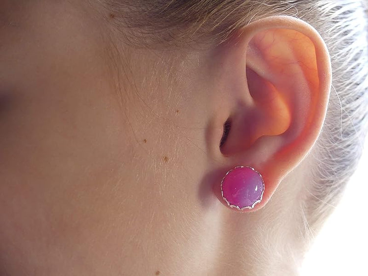 Summerfield Collection Stainless Steel Glitter Resin Stud Earrings 12mm Hot Pink Kawaii