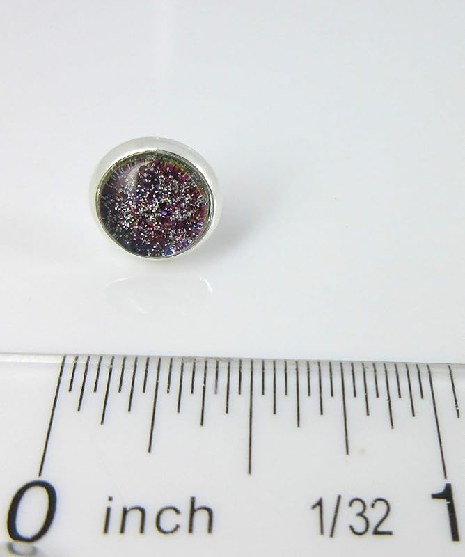 Summerfield Collection Silver-tone Purple Blue Gold Green Glitter Glass Stud Earrings Hand-painted 8mm