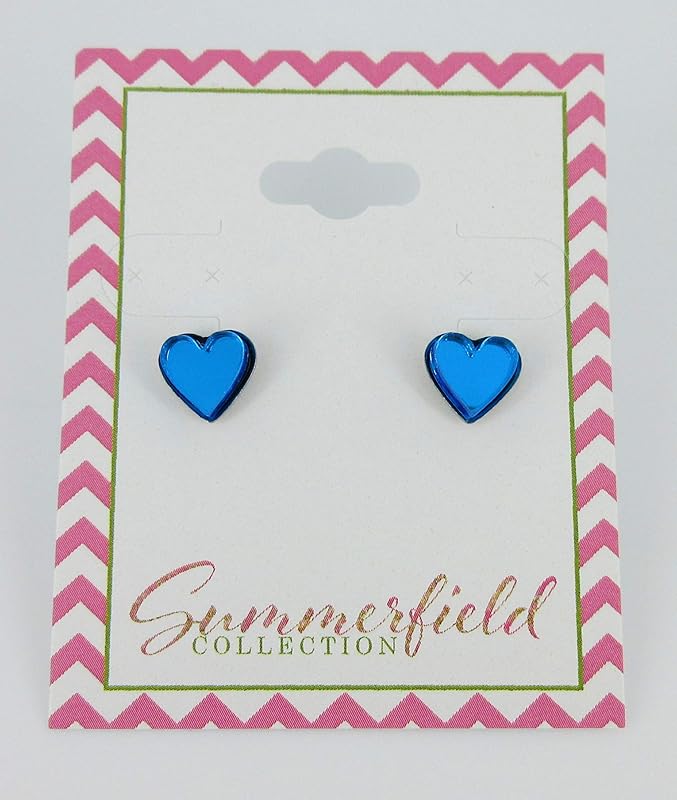 Summerfield Collection Stainless Steel Mirror Heart Stud Earrings 8mm (Aqua Blue)