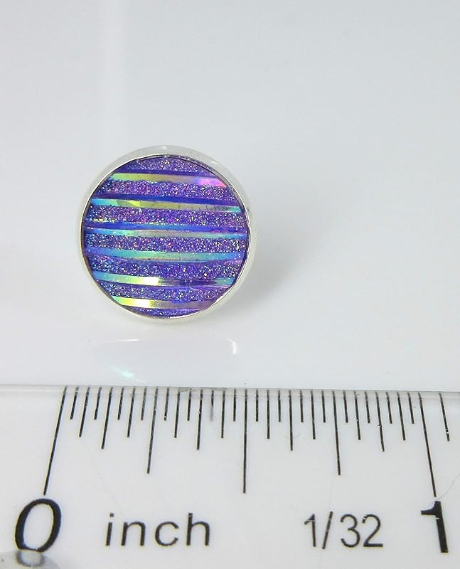 Summerfield Collection Silver-tone Frosted Metallic Stripe Stud Earrings 12mm (Lavender Purple AB)