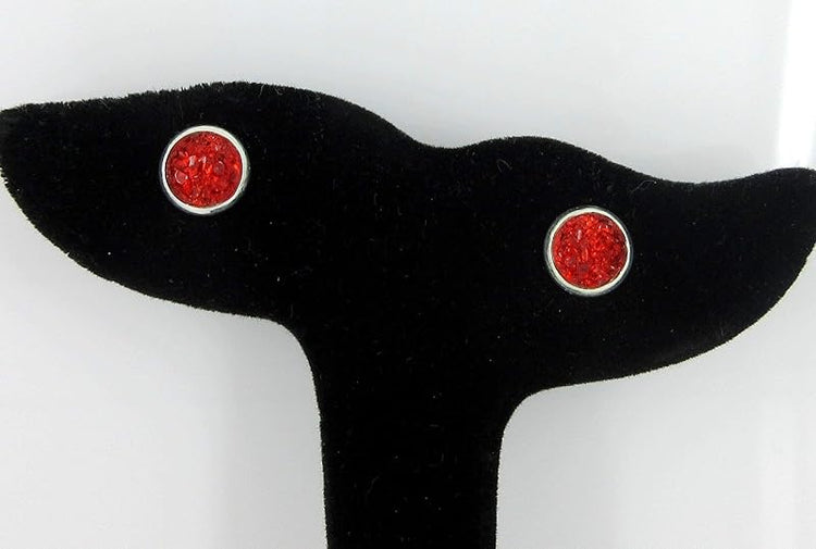 Summerfield Collection Silver-tone Faux Druzy Stone Stud Earrings 8mm (Red)