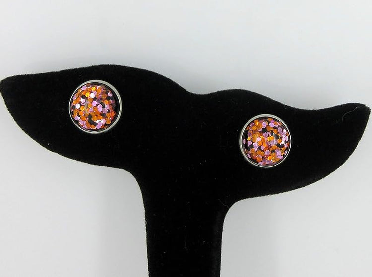 Summerfield Collection Stainless Steel Halloween Glitter Resin Stud Earrings 12mm Purple Orange Black