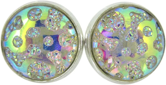 Summerfield Collection Silver-tone Clear AB Frosted Metallic Rainbow Stud Earrings 12mm