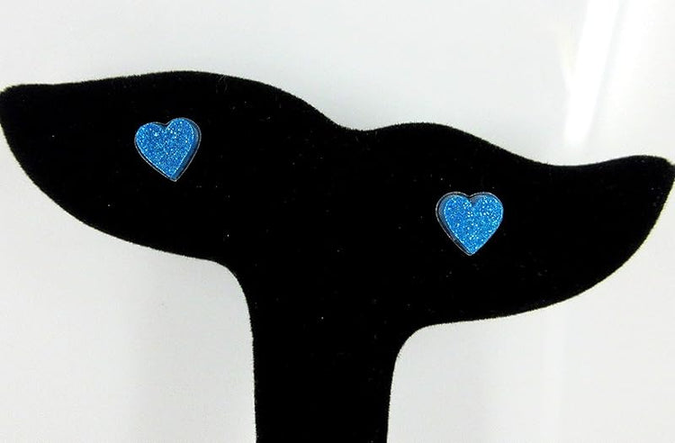 Summerfield Collection Stainless Steel Glitter Acrylic Heart Stud Earrings 8mm (Aqua Blue)