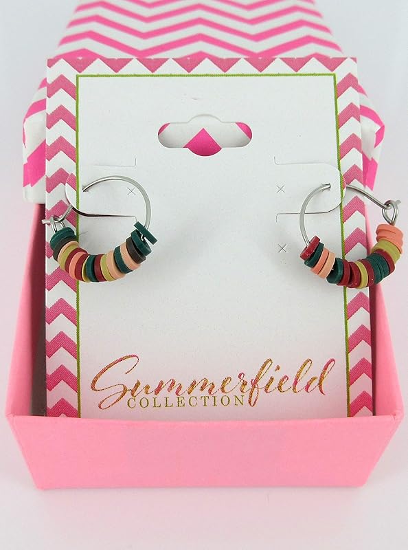 Summerfield Collection 15mm Stainless Steel Polymer Clay Katsuki Bead Hoop Earrings (Natural Multi)