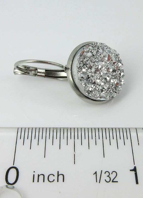 Summerfield Collection Stainless Steel Faux Druzy Stone Lever-back Drop Earrings 14mm (Silver)