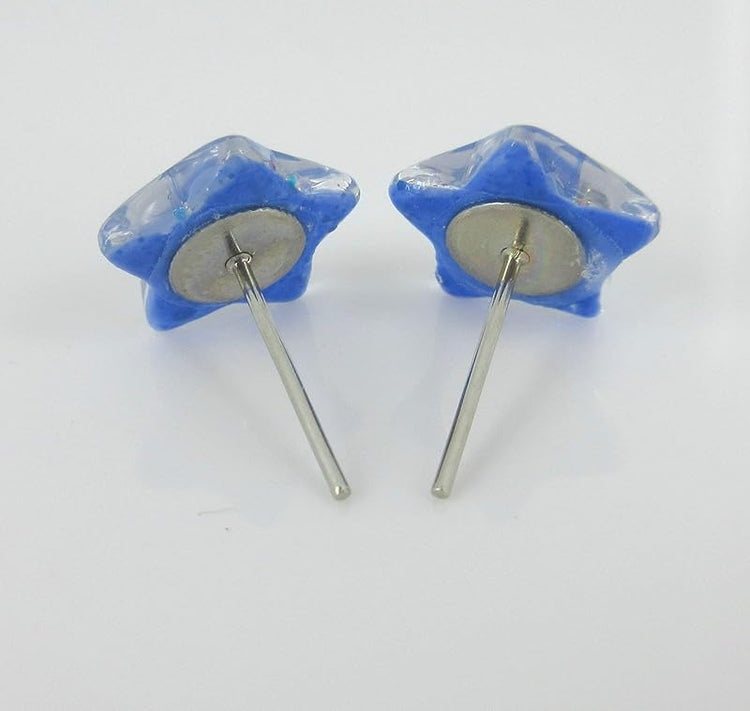 Summerfield Collection Periwinkle Purple Blue Star Glitter Glass Stud Earrings 10mm Hand-painted