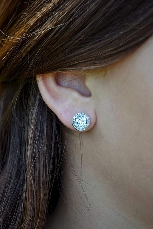 Summerfield Collection Trio Silver-tone Stud Earrings Faux Druzy Stone Clear AB Hot Pink Glitter Resin Set