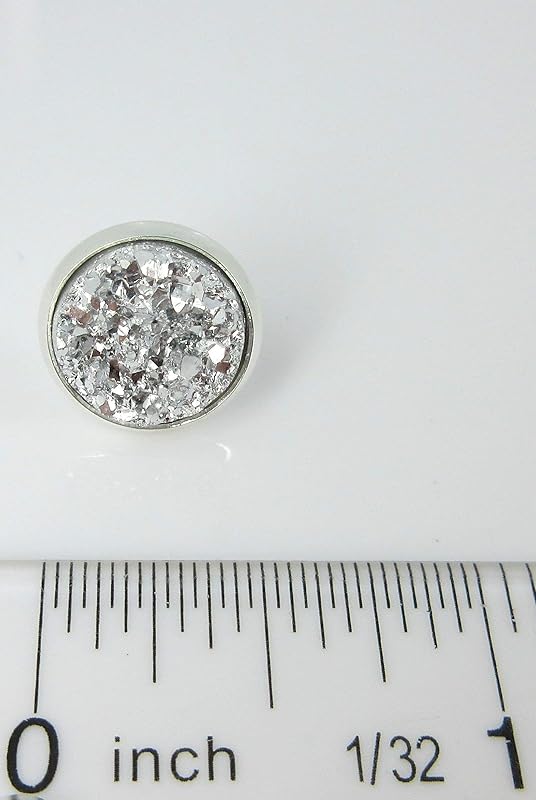 Summerfield Collection Silver-tone Metallic Faux Druzy Stone Stud Earrings 12mm (Silver)
