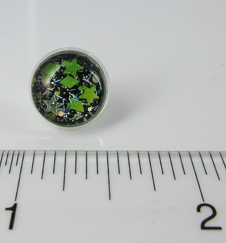 Summerfield Collection Silver-tone Trio Stud Earrings Neon Green Black Glitter Glass Gunmetal Clear Faux Druzy Stone Set