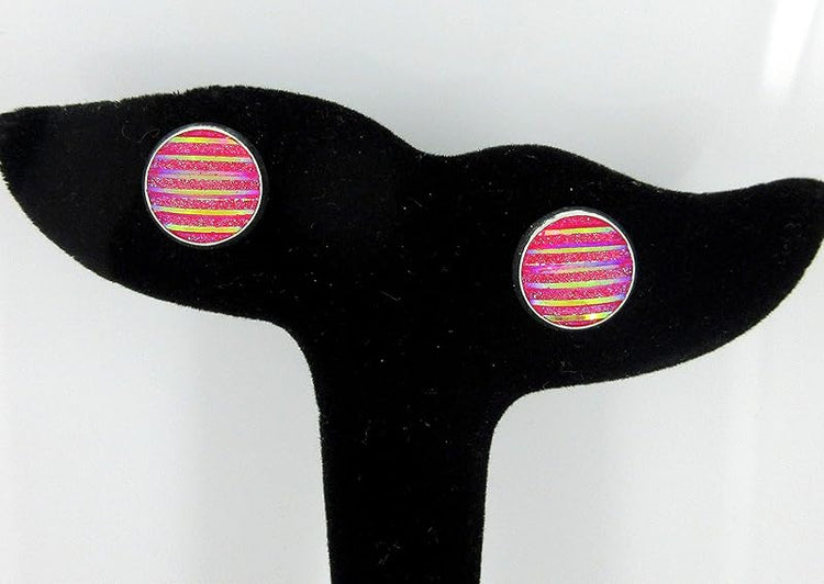 Summerfield Collection Silver-tone Frosted Metallic Stripe Stud Earrings 12mm (Pink AB)