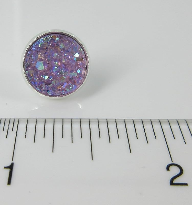 Summerfield Collection Trio Silver-tone Stud Earrings Faux Druzy Stone Sea Blue Lavender AB White Set 12mm