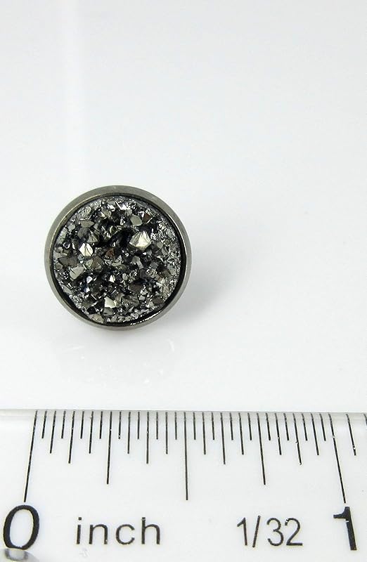 Summerfield Collection Hematite-tone Faux Druzy Stone Stud Earrings 12mm (Gunmetal Gray)