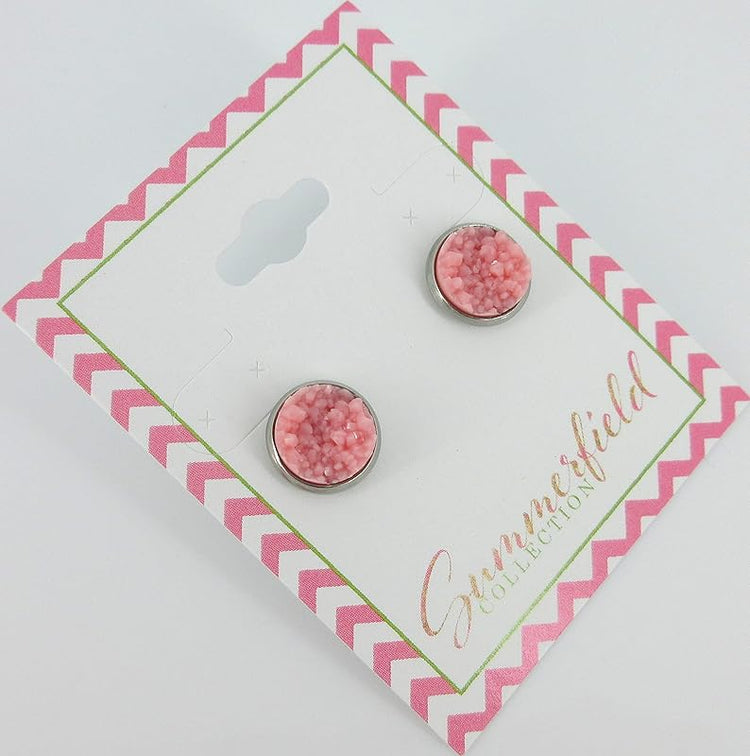 Summerfield Collection Stainless Steel Matte Faux Druzy Stone Stud Earrings 10mm (Rose Pink)