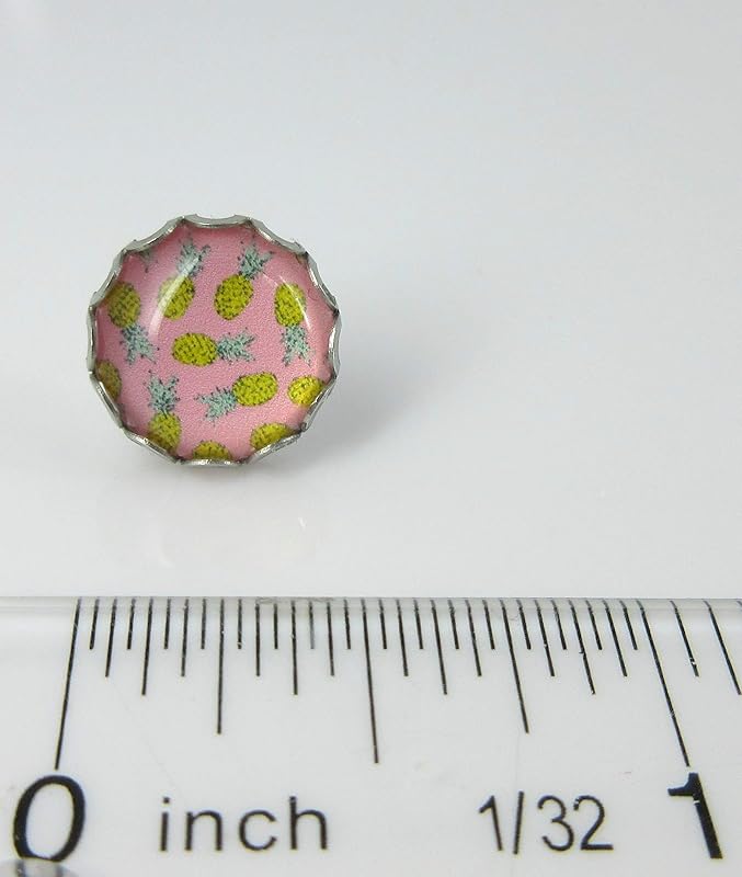 Summerfield Collection Stainless Steel Pink Pineapple Print Glass Stud Earrings 12mm