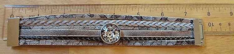 Summerfield Collection Interchangeable Snap Bracelet 3 Charm Set Brown Glitter Glass Layered Leather
