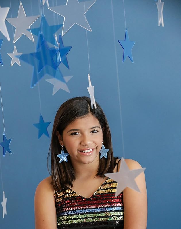 Summerfield Collection Glitter Faux Leather Large Star Dangle Earrings (Sky Blue and AB)