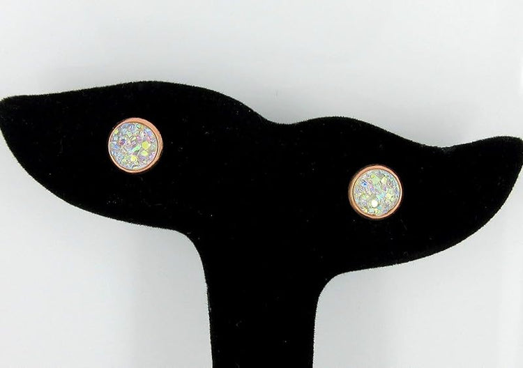 Summerfield Collection Rose Gold-tone Faux Druzy Stone Stud Earrings 8mm (Clear AB)