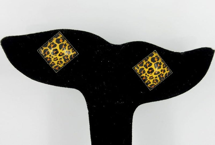 Summerfield Collection Antiqued Gold-tone Animal Print Stud Earrings Geometric Square Shaped 12mm