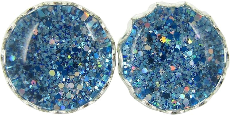 Summerfield Collection Silver-tone Blue Sparkle Glitter Glass Stud Earrings Hand-painted 10mm