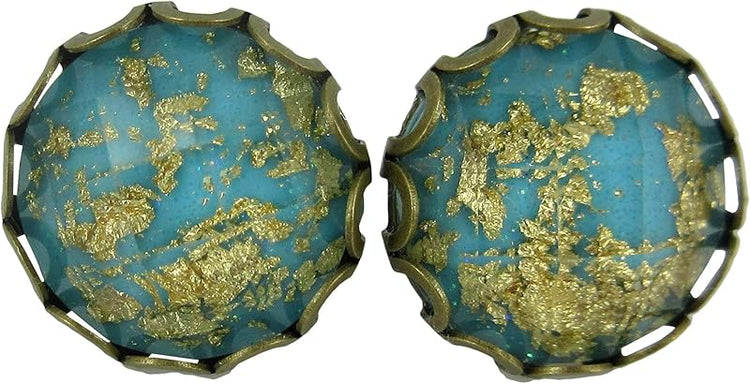 Summerfield Collection Antiqued Gold-tone Faceted Resin Leaf Foil Stud Earrings 12mm (Aqua Blue)