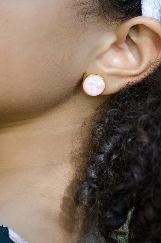 Summerfield Collection Shiny Gold-tone Pink and Opalescent Leaf Resin Stud Earrings 12mm