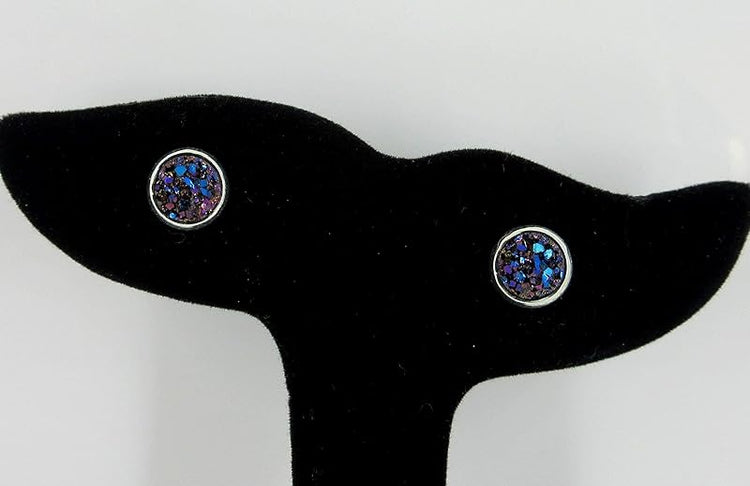 Summerfield Collection Silver-tone Metallic Faux Druzy Stone Stud Earrings 8mm (Blue/Purple)