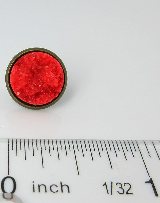 Summerfield Collection Antiqued Gold-tone Faux Druzy Stone Stud Earrings 12mm (Red)