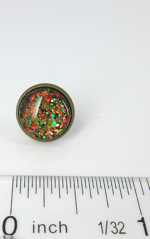 Summerfield Collection Antiqued Gold-tone Christmas Mix Glitter Glass Stud Earrings Hand-painted 12mm