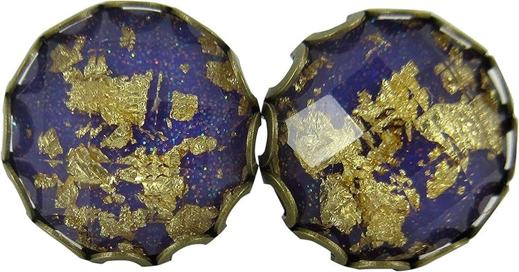 Summerfield Collection Antiqued Gold-tone Faceted Resin Leaf Foil Stud Earrings 12mm (Purple)