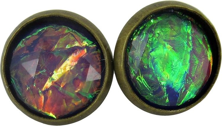 Summerfield Collection Antiqued Gold-tone Faceted Resin Opalescent Stud Earrings 12mm (Purple)