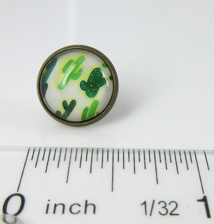 Summerfield Collection Antiqued Gold-tone Cactus Print Glass Stud Earrings 12mm