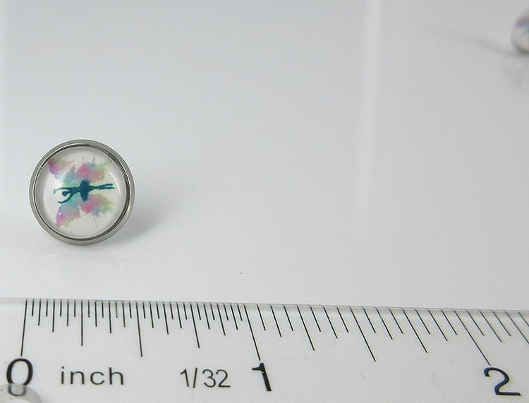 Summerfield Collection Stainless Steel Butterfly Ballet Dancer Printed Glass Stud Earrings 12mm