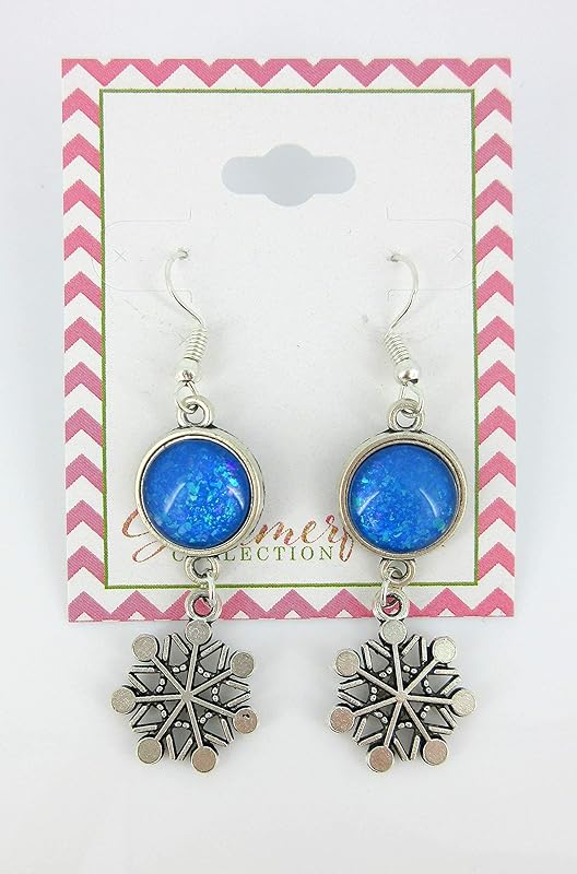 Summerfield Collection Antiqued Silver-tone Cobalt Blue Glitter Glass Dangle Earrings Snowflake Charm Hand-painted