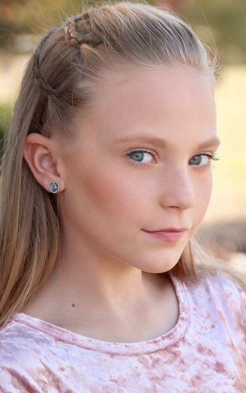 Summerfield Collection Silver-tone Black and Silver Flake Glitter Glass Stud Earrings Hand-painted 8mm