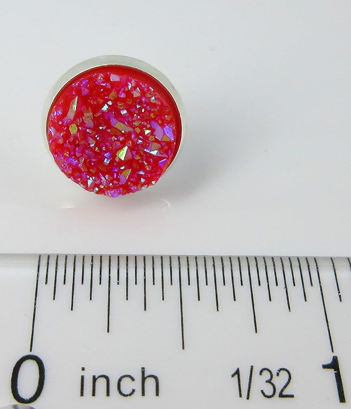 Summerfield CollectionTrio Silver-tone Stud Earrings Clear AB Red Faux Druzy Stone Mermaid Scale Set 12mm