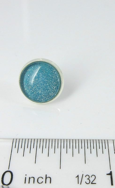 Summerfield Collection Silver-tone Soft Teal Green Blue Glitter Glass Stud Earrings Hand-painted 12mm