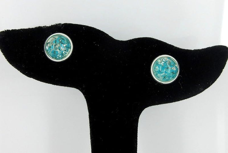 Summerfield Collection Silver-tone Clear and Dried Flower Resin Stud Earrings 10mm (Teal)