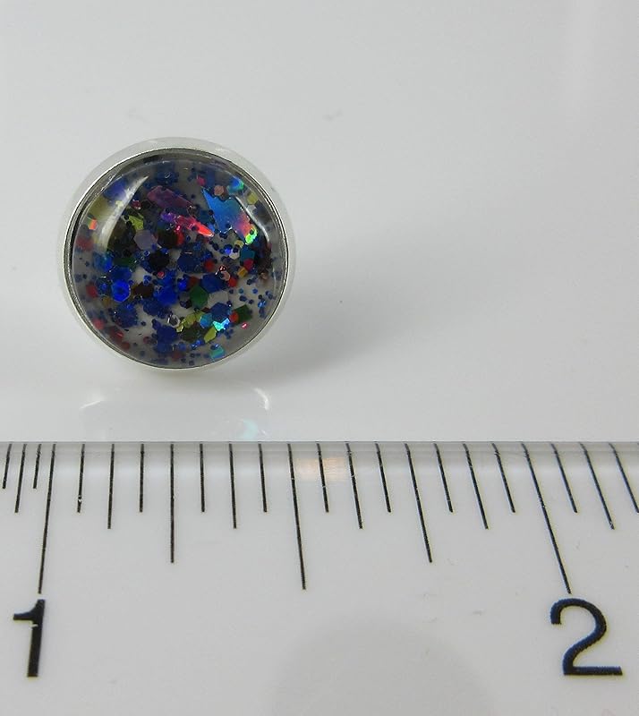 Summerfield Collection Silver-tone Gray and Multi Color Confetti Glitter Glass Stud Earrings Hand-painted 12mm