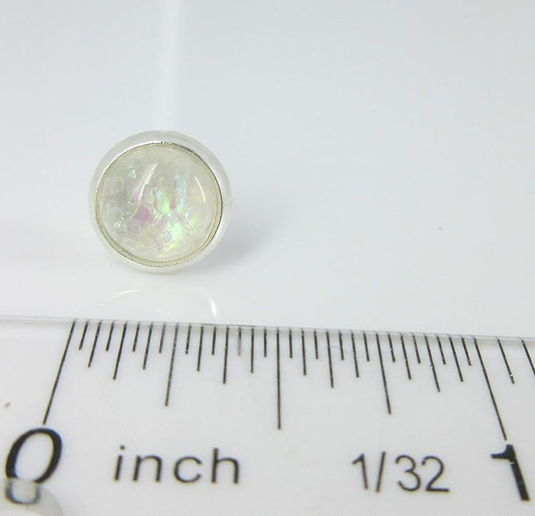 Summerfield Collection Shiny Silver-tone Opalescent Leaf Resin Stud Earrings 8mm (White)