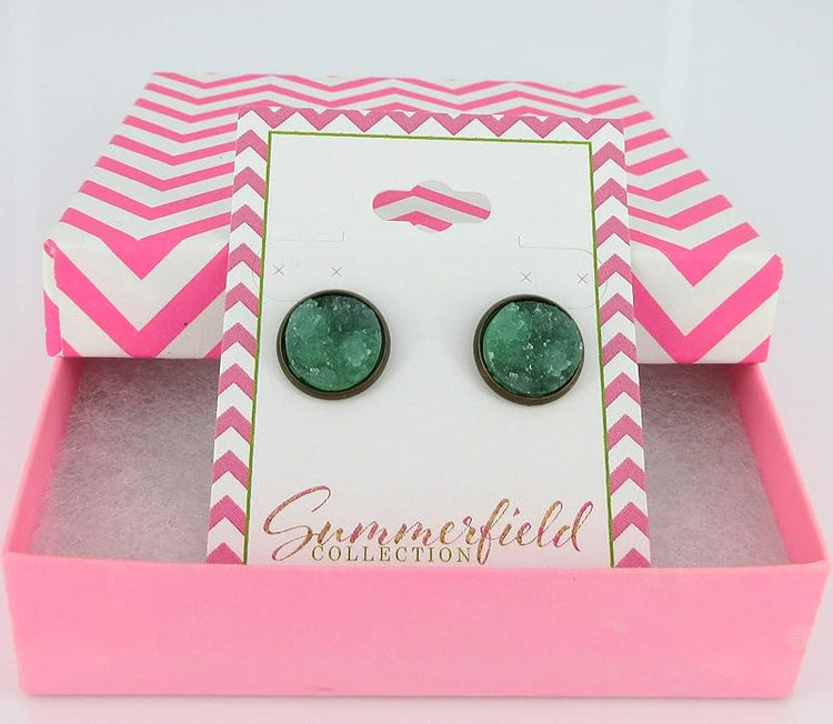 Summerfield Collection Antiqued Gold-tone Faux Druzy Stone Stud Earrings 12mm (Mint Green)
