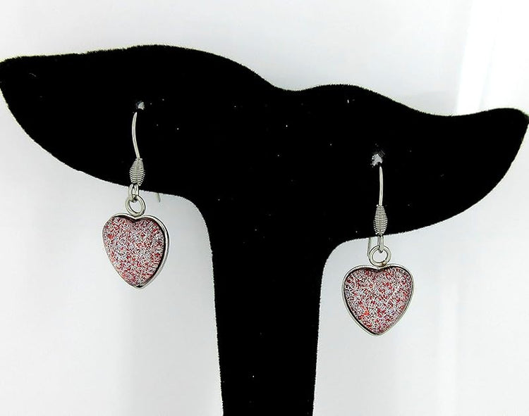 Summerfield Collection Red and Holographic Hand-painted Glass Heart Choker Necklace Faux Black Suede Cord Dangle Earrings Set