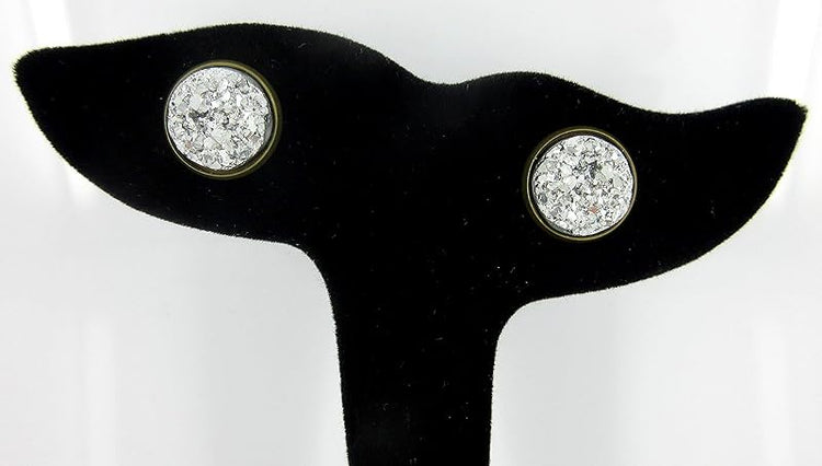 Summerfield Collection Trio Antiqued Gold-tone Stud Earrings 12mm Faux Druzy Stone Silver Metallic Blue Pink Set