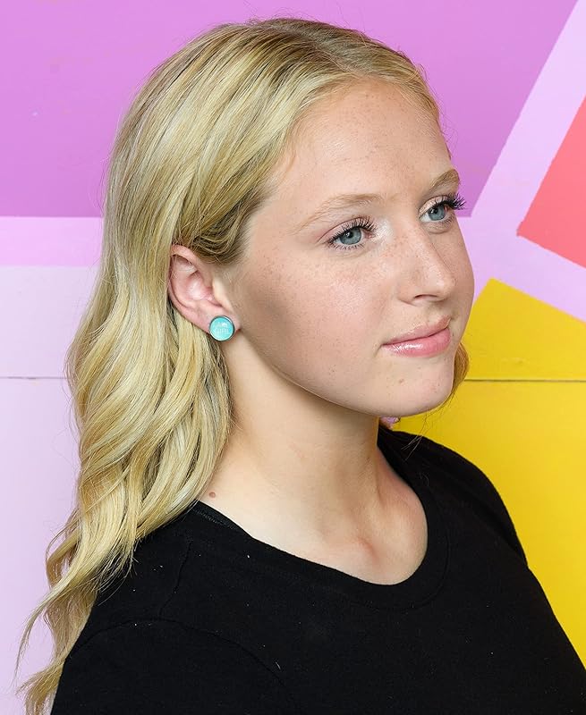 Stainless Steel Florida Girl Print Glass Stud Earrings 12mm (Lake Girl)