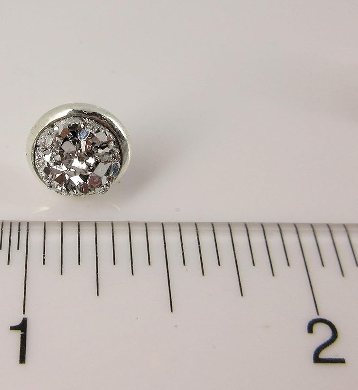Summerfield Collection Silver-tone Metallic Faux Druzy Stone Stud Earrings 8mm (Silver)