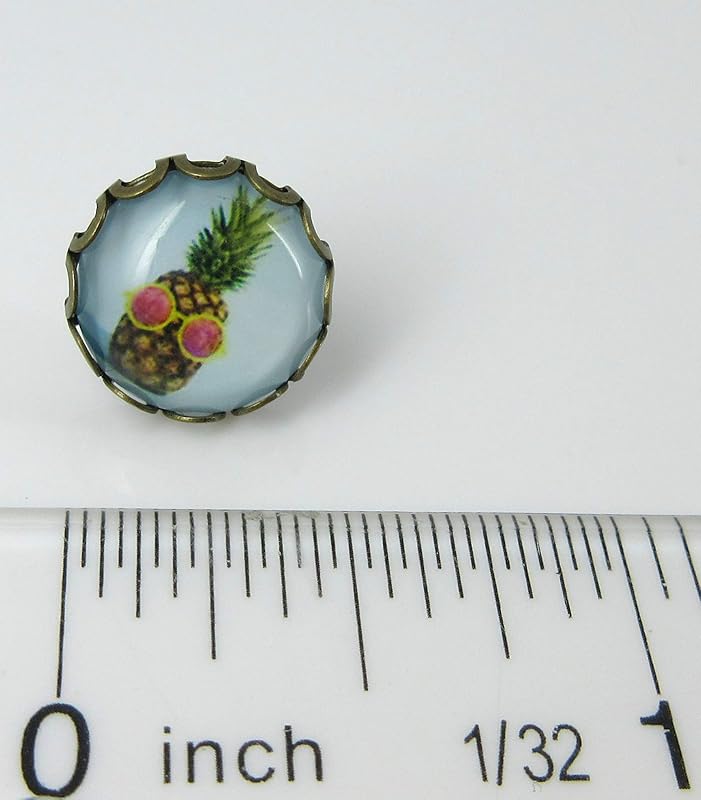 Summerfield Collection Antiqued Gold-tone Pineapple Print Glass Stud Earrings 12mm