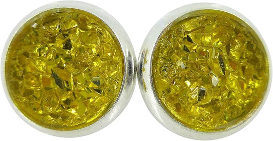Summerfield Collection Silver-tone Yellow Faux Druzy Stone Stud Earrings (8mm)